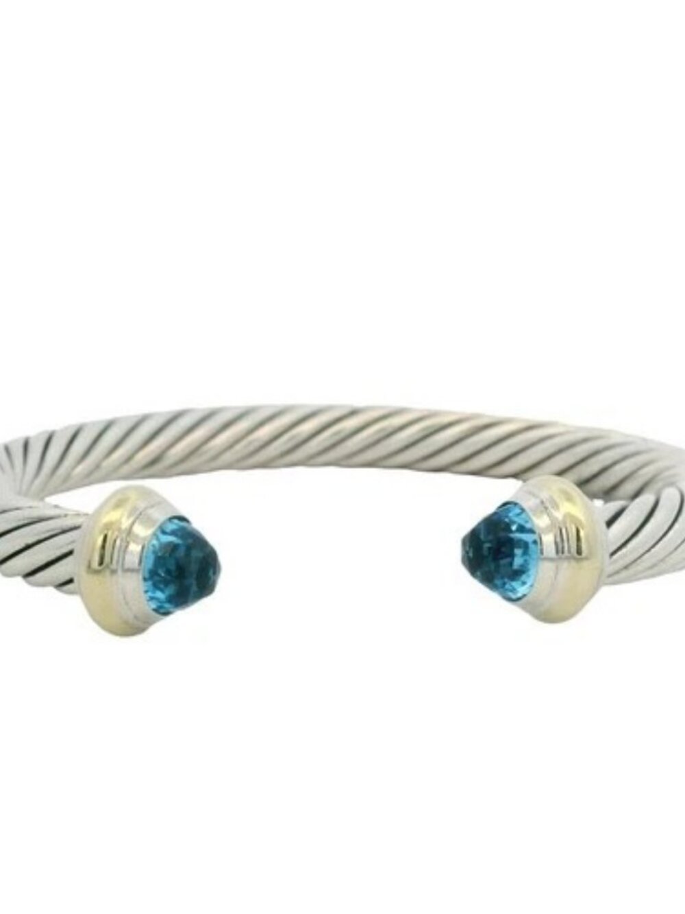 David Yurman 925 Sterling 14k Yellow Gold Topaz 7mm Classic Cable Bracelet 6.5"